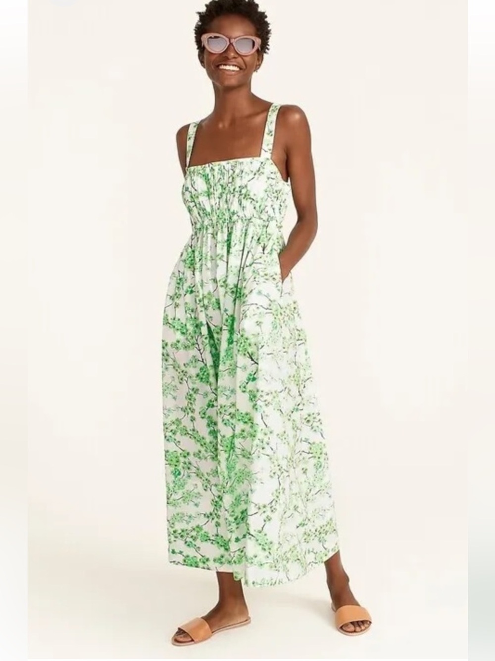 J. Crew Gathered Tank Midi Dress in Lime Cherry Blossom 16